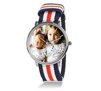 Générique Montre Personnalisable avec Une Photo, Un Texte. pour Homme Dame Mixte. Cadeau Personnalisé Bracelet Tressé Rayures,Créez Votre Montre Unique,Cadeau Mariage Anniversaire, Fête des pères