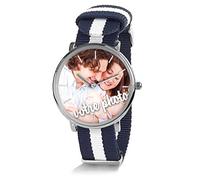 Générique Montre Personnalisable avec Une Photo, Un Texte, pour Homme ou Dame. Cadeau Personnalisé Bracelet Tressé Rayures, Créez Votre Montre Unique,Cadeau Mariage Anniversaire, Fête des pères