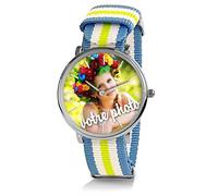 Générique Montre Personnalisable avec Une Photo, Un Texte. pour Homme ou Dame, Mixte. Cadeau Personnalisé Bracelet Tressé Rayures, Créez Votre Montre Unique,Cadeau Mariage Anniversaire, Fête des père