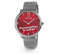 Générique Montre Personnalisable, Modèle Dame,Homme. Gravure du Nom et Prénom, Bracelet Milanais. (Rouge). Cadeau St Valentin