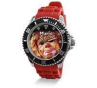 Générique Montre Personnalisée avec Une Photo et Texte. Cadeau Personnalisable, Gravure de Votre Message sur Le Fond de la Montre. Bracelet Sport Silicone de Couleurs. (Rouge)