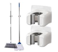 Générique Mop And Broom Holder Wall Mount - 2 Pack Self-Adhesive Broom No Drill | Heavy Duty Tool Gripper Hook For Kitchen, Utility Room, Garden, Garage & Bathroom