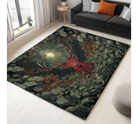 Générique Moquette Polyester Fantaisie Forêt Cerf 120 X 170 Cm - Porte Paillasson D'Entree Interieur Et Extérieur Tapis Vert Foncé Antidérapant Et Anti-Poussière Tapis D’Entrée Imperméable Lavable