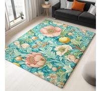 Générique Moquette Polyester Fleurs De Jardin Rétro 140 X 200 Cm - Porte Paillasson D'Entree Interieur Et Extérieur Tapis Vert Antidérapant Et Anti-Poussière Tapis D’Entrée Imperméable Lavable