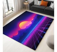 Générique Moquette Polyester Soleil Néon Rétro 140 X 200 Cm - Porte Paillasson D'Entree Interieur Et Extérieur Tapis Violet Antidérapant Et Anti-Poussière Tapis D’Entrée Imperméable Lavable