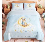 Générique Motif Aquarelle Conte De Fées, Ensemble de Housse de Couette Bleu Ciel, Doux & Agréable sur Peau Parure de Lit 240 x 260 cm, Magie Lapin Lune Microfibre Décor de Chambre