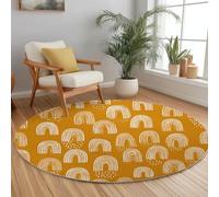 Générique Motif D’Arche Jaune Tapis de Salon Rond 160 cm Moquette Intérieur, Style Bohémien Tapis Antidérapant Doux et Moelleux pour Salle à Manger Chambre Canapé ou Salle de Jeux Chambre d'enfant