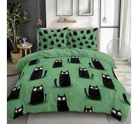 Générique Motif De Chat De Dessin Animé 3D Imprimé Housse de Couette Parure de Lit 1 Personnes 90 x 190 cm, Vert Microfibre Ensemble de Literie avec Housses de Couettes Taies d'oreillers