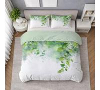 Générique Motif Housse de Couette Vert, Parure de Lit Aquarelle Feuilles Abstrait, Ensemble de Literie Style 180 X 220 cm, Tissu Doux, Respirant, Lavable et Facile à Vivre, avec Belle Finition