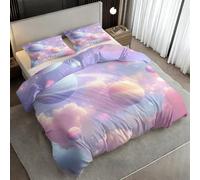 Générique Motif Univers Rêveur Housse de Couette 240x200 cm, Décoration | Nuage Planète Étoile Girly Parure de Lit, 3 Pièces, 2 Taie d'Oreiller 65x65cm Zippée, Microfibre, Cadeaux sélectionné