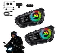 Générique Motorcycle Helmet Bluetooth Headset, IP67 Waterproof, Type-C Charging, Two-in-One Microphone with Ambient Light and Voice Assistant for All Helmets (R1 *2)