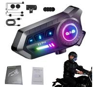 Générique Motorcycle Helmet Bluetooth Headset, IP67 Waterproof, Type-C Charging, Two-in-One Microphone with Ambient Light and Voice Assistant for All Helmets (X3)