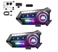 Générique Motorcycle Helmet Bluetooth Headset, IP67 Waterproof, Type-C Charging, Two-in-One Microphone with Ambient Light and Voice Assistant for All Helmets (X3 *2)