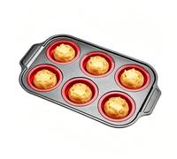 Générique Moule À Muffins En Silicone 6 Cavités - De Cuisson Antiadhésive | Moule Cupcake Pour Air Fryer Et Four | Inserts Réutilisables Pour Muffins Cheesecake, Silicone Et Fer, 31x18,6cm, 310g