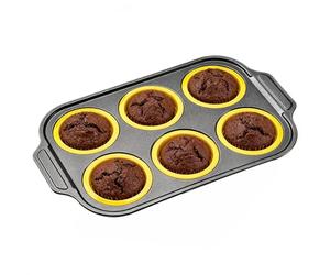 Générique Moule à muffins en silicone - Moule à cupcakes 6 cavités antiadhésif démoulage facile, Plateau de Cuisson - petit-déjeuner, cuisson, four, air fryer