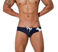 Générique Moule Bitte Maillot De Bain Homme - Hommes Sexy Taille Basse Slip Dentelle Triangulaire Impression Natation Chaude D'été Court Doux sous-Vêtements Tronc Court (Navy L)