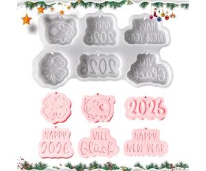 Générique Moule d'ornement de Noël en résine, moules à Bougies Happy New Year 2026, Moule en Silicone à Suspendre Lucky 2026 pour aromathérapie, de Savon, Artisanat, décoration d'intérieur