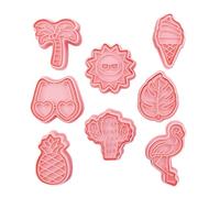 Générique Moules à Biscuits Résistant Déchirure en Plastique 8 Pièces Flamant Rose et Feuille de Palmier pour Decoration Pâtisserie Maison Thème Plage D'été