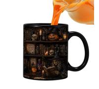 Générique Mug à café Halloween Gobelet isotherme gothique de 350 ml | Mug fantôme et chat noir de bibliothèque pour chocolat, thé, jus, maison, fêtes, dortoir, café, amoureux des livres et