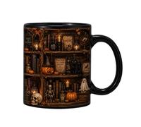 Générique Mug à café Halloween Tasse isotherme de 350 ml pour boissons | Mug en céramique à imprimé bibliothèque pour chocolat, thé, jus, maison, fêtes, dortoir, café, amoureux des livres et