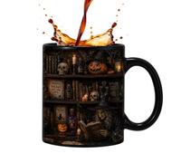 Générique Mug chat noir tasse isotherme Halloween gothique 350 ml | Mug fantôme et chat noir de bibliothèque pour chocolat, thé, jus, maison, fêtes, dortoir, café, amoureux des livres et