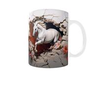 Générique Mug Cheval Blanc en Fuite - Tasse Évasion Équine avec Effet 3D et Fleurs Exotiques
