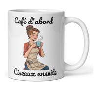 Générique Mug coiffeuse humour - Tasse cadeau pour coiffeuse, salon de coiffure - Tasse céramique 325 ml originale Café d'abord ciseaux ensuite - Résistant au micro-ondes et lave-vaisselle