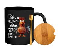 Générique Mug de Voyage,Tasse à Boire avec Impression Amusante de Coq, Couvercle et Cuillère - Tasse en Céramique pour Jus | pour Mère Père Ami Glace Eau Jus Latte Thé Bière