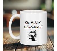 Générique Mug drôle “Tu pues le chat” - Clin d’œil à la chanson culte de Phoebe dans la série Friends - Idée cadeau originale pour fans d’humour et de chats - Bruhle Créations