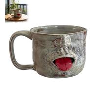 Générique Mug en céramique fait main en forme de visage, Tasse à café sculpturale et amusante avec motif de langue, Tasse artistique et originale, Mugs fantaisie faits main au style décalé (1pc)