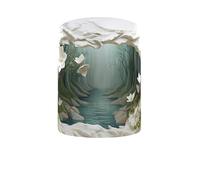 Générique Mug Forêt Enchantée et Fleurs Blanches - Tasse Zen Percée Style 3D avec Rivière Mystique - Cadeau Nature Relaxant