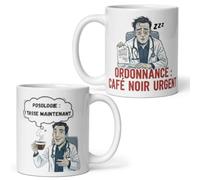 Générique Mug humour médecin - Tasse cadeau docteur « Ordonnance : café noir urgent » - Idée cadeau originale pour médecin, infirmier, étudiant médecine ou personnel de santé