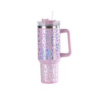 Générique Mug Isotherme 1200 ML avec Paille et Anse, Motif léopard, gobelet Isotherme épais en Acier Inoxydable pour Boissons Chaudes et Froides, gobelet de Voyage Anti-Fuite