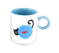 Générique Mug Loki avec Chat et Poisson Rouge, Blanc et Bleu, 375 ml, 8.5 x 10 cm, Mug Humoristique Efya