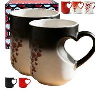 Générique Mug magique en céramique à couleur changeante en forme de cœur, motif cœur qui apparaît après avoir versé une boisson chaude - Cadeau romantique surprise pour les couples (2 Noirs)