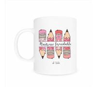 Générique Mug maîtresse formidable personnalisé 320 ml - Cadeau fin d’année scolaire - Tasse maîtresse avec prénom - Design crayons rose