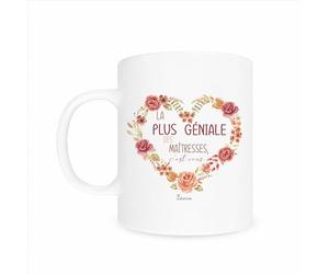 Générique Mug maîtresse personnalisé 320 ml - Cadeau fin d’année scolaire - La plus géniale des maîtresses - Tasse cœur fleuri avec prénom