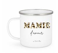 Générique Mug Mamie d’amour léopard personnalisé - Mug émaillé 275 ml - Cadeau Fête des Mamies - Tasse grand-mère avec prénoms - Idée cadeau mamie tendance fete
