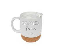 Générique Mug Mamie d’amour personnalisé avec prénoms des petits-enfants - Cadeau fête des grands-mères - Mug en céramique 330 ml avec couvercle et socle en liège amovible - Cadeau mamie