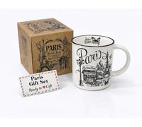 Générique Mug Paris en Céramique 380 ml - Grande Capacité Café Thé Chocolat Chaud - Tasse Parisienne Élégante - Solide & Durable - Coffret Cadeau Prêt à Offrir (BLANC PAPILLON)