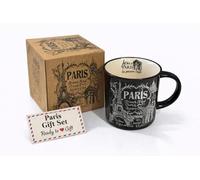Générique Mug Paris en Céramique 380 ml - Grande Capacité Café Thé Chocolat Chaud - Tasse Parisienne Élégante - Solide & Durable - Coffret Cadeau Prêt à Offrir (NOIR PARISIEN)