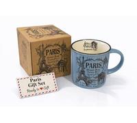 Générique Mug Paris en Céramique 380 ml - Grande Capacité Café Thé Chocolat Chaud - Tasse Parisienne Élégante - Solide & Durable - Coffret Cadeau Prêt à Offrir (BLEU)