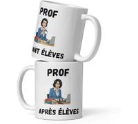 Générique Mug Professeur Humour - “Prof avant élèves/Prof après élèves” - Tasse Cadeau Originale Enseignant, Maître, Maîtresse, Prof d’école, Université - Céramique 325 ml (Prof Femme)