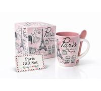 Générique Mug Souvenir de Paris rose tour Eiffel - Tasse en Céramique 320 ml avec Cuillère dans Coffret Prêt à Offrir - Cadeau Original pour Femme, Idée Cadeau Romantique pour Café, Thé, Chocolat