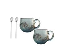 Générique Mug Vague en Verre Sea Glass avec Cuillère, 350 ml, Verre Soufflé à la Main, Design Océan & Plage, Mug Original pour Café, Thé, Vin, Idée Cadeau pour Amoureux de l'Océan (2)