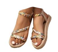 Générique Mule Femme compensées pour orthopédiques confortables d'été bout ouvert antidérapantes respirantes plateforme pantoufles en perles avec talon de Chaussons Fantaisie (A-Gold, 41)