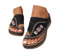 Générique mule femme été,Sandales à plateforme brodées à carreaux femmes,confortables et décontractées,semelle intérieure rembourrée Disponibles en pointures entières Sandale Plates(Black,36)