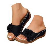 Générique Mules en Cuir Femme Sandales Compensées 2026 - Bout Ouvert Plateforme Premium Orthopédiques Pantoufles Chaussons Dame