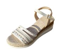 Générique Mules Femme Compensees Bohèmes Strass Compensés Semelle Épaisse Rehaussantes Bande Élastique Creuses Décontractées Plateforme Extérieure Pantoufles Femme (White, 42)