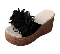 Générique Mules Femme Compensees Pantoufles Semelle Épaisse Sandales Plage Une Bride Dentelle Fleurie Tendance Décontractées Compensées Légères Confortables (41)